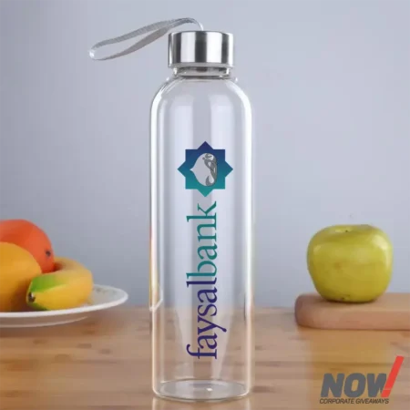 Reusable Glass Water Bottle 420 ml with Metal Cap & Lanyard - AZ 03