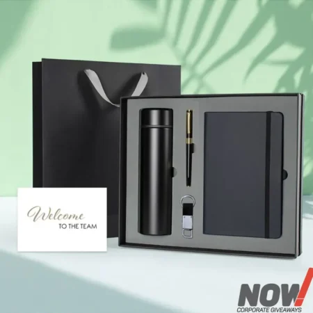 Customized Gift Box with A5 Notebook Temperature Flask Metal Ballpen & Metal Keychain- C16