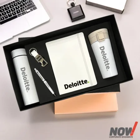 Custom Branded Box A5 Notebook Water Bottle Travel Mug Metal Ballpen & Metal Keychain - C19