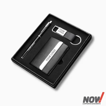 Corporate Gift Box with Metal Card Holder Leather Keychain & Metal Ballpen - C03