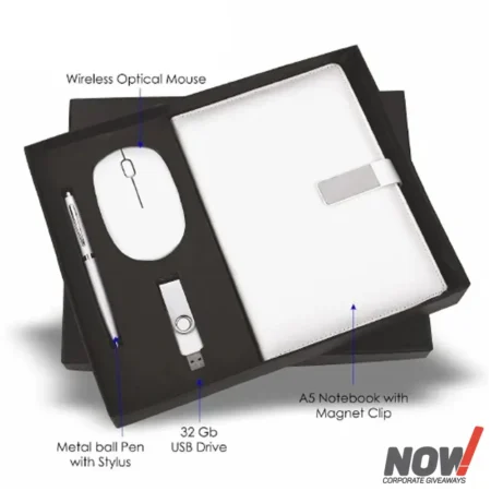 Corporate Gift Box with Wireless Mouse USB A5 Notebook & Metal Ballpen - C04