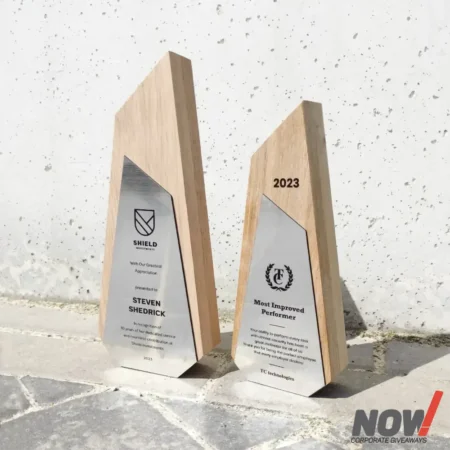 Customised wood and metal shield for corporate awards