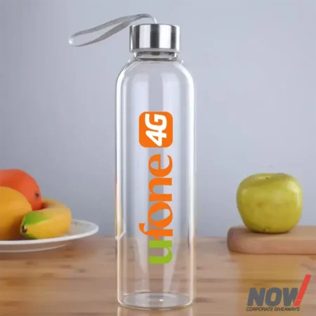Reusable Glass Water Bottle 550 ml with Metal Cap & Lanyard - AZ 02
