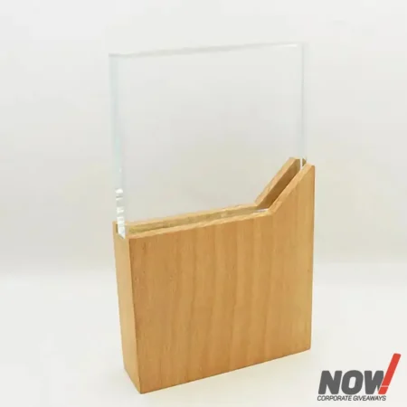 Crystal Glass with Wood Base Award Shield - AGT 094