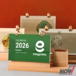 New Year Wood Calendar with Pen Holder and Custom Printed Pages - WCC 14