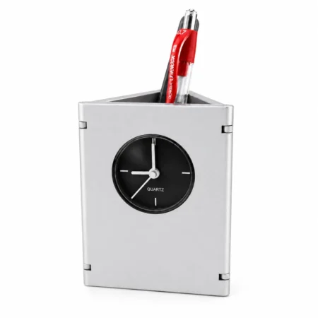 Desk table clock with pen holder and logo branding 1011