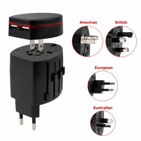 Universal travel adapter with logo branding