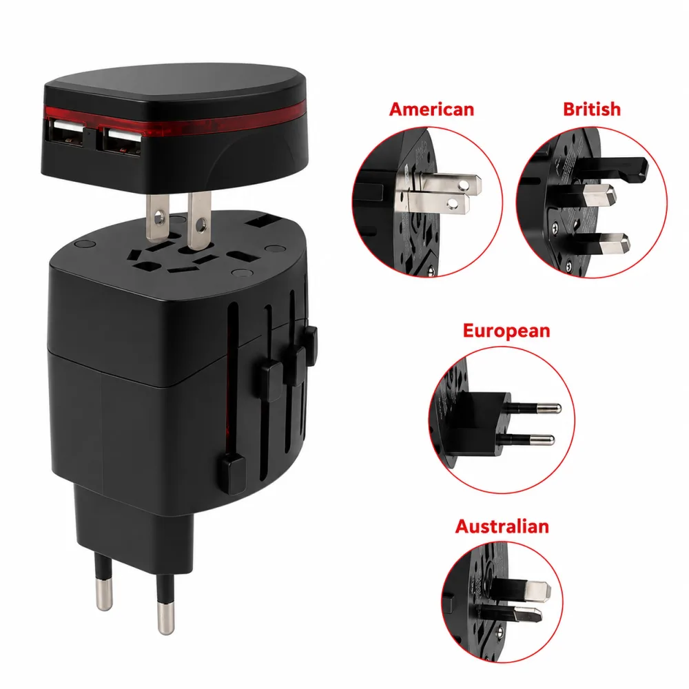 Universal travel adapter with logo branding