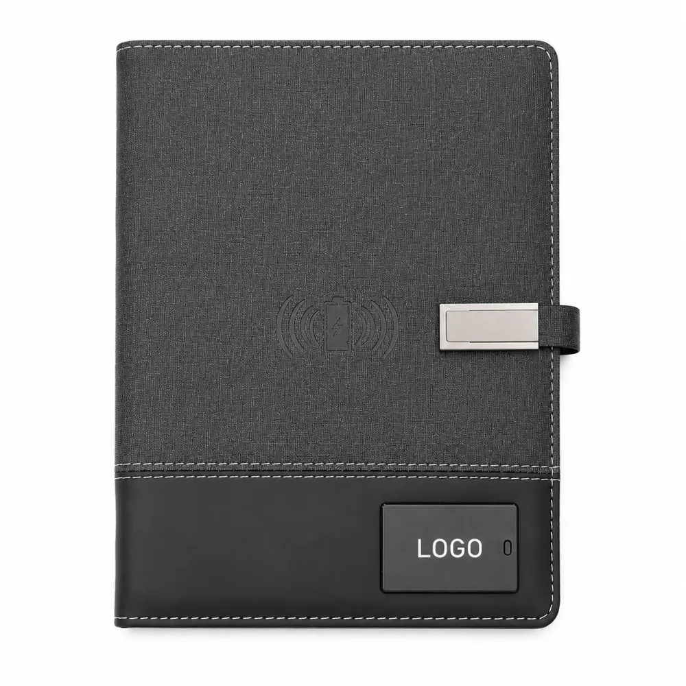 Notebook diary with wireless power bank and lamp