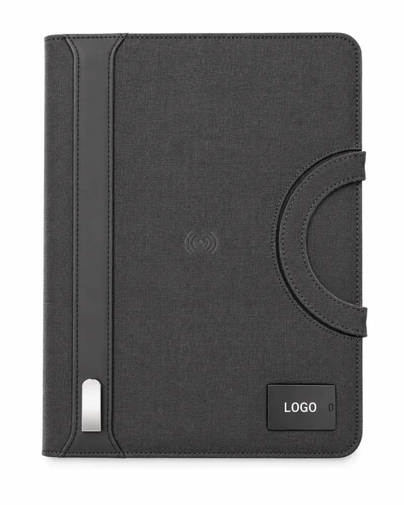 Business folder with wireless power bank and handle