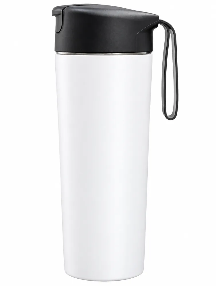 White stainless steel tumbler with black lid